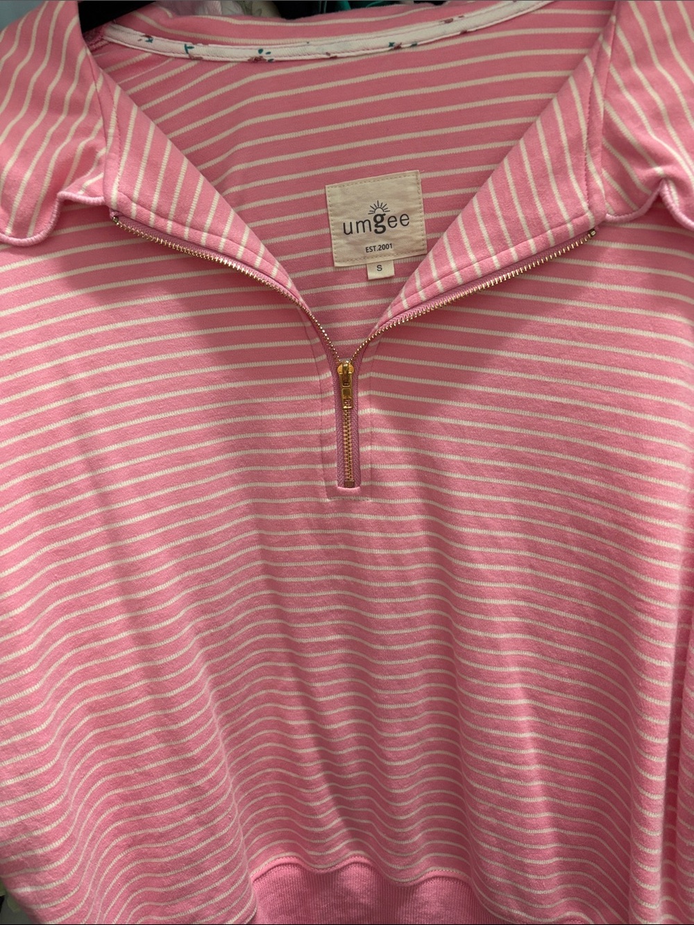 Umgee Pink & White Striped Half-Zip Pullover